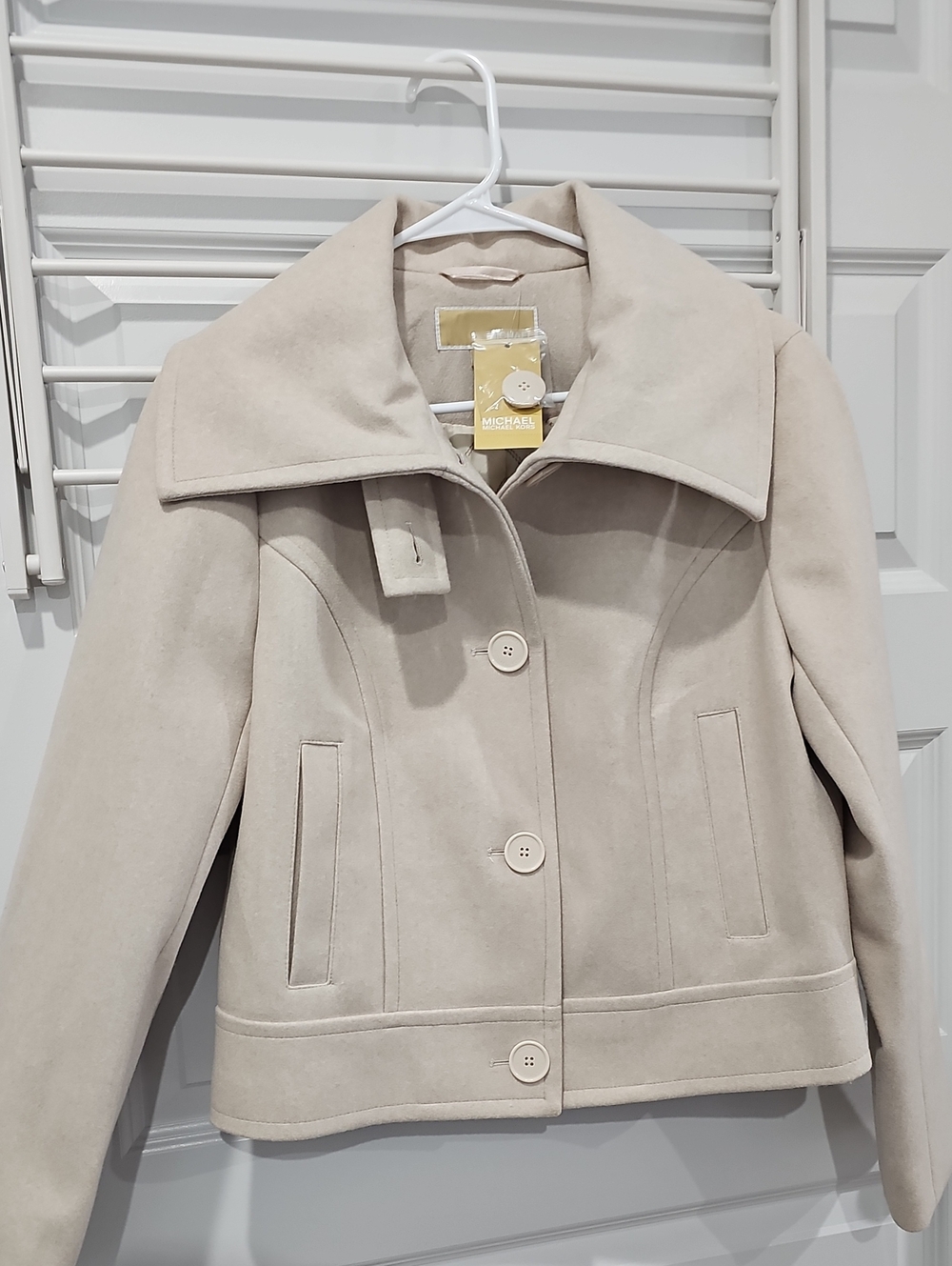 Michael Kors Light Cream Short Wool-Blend Pea Coat